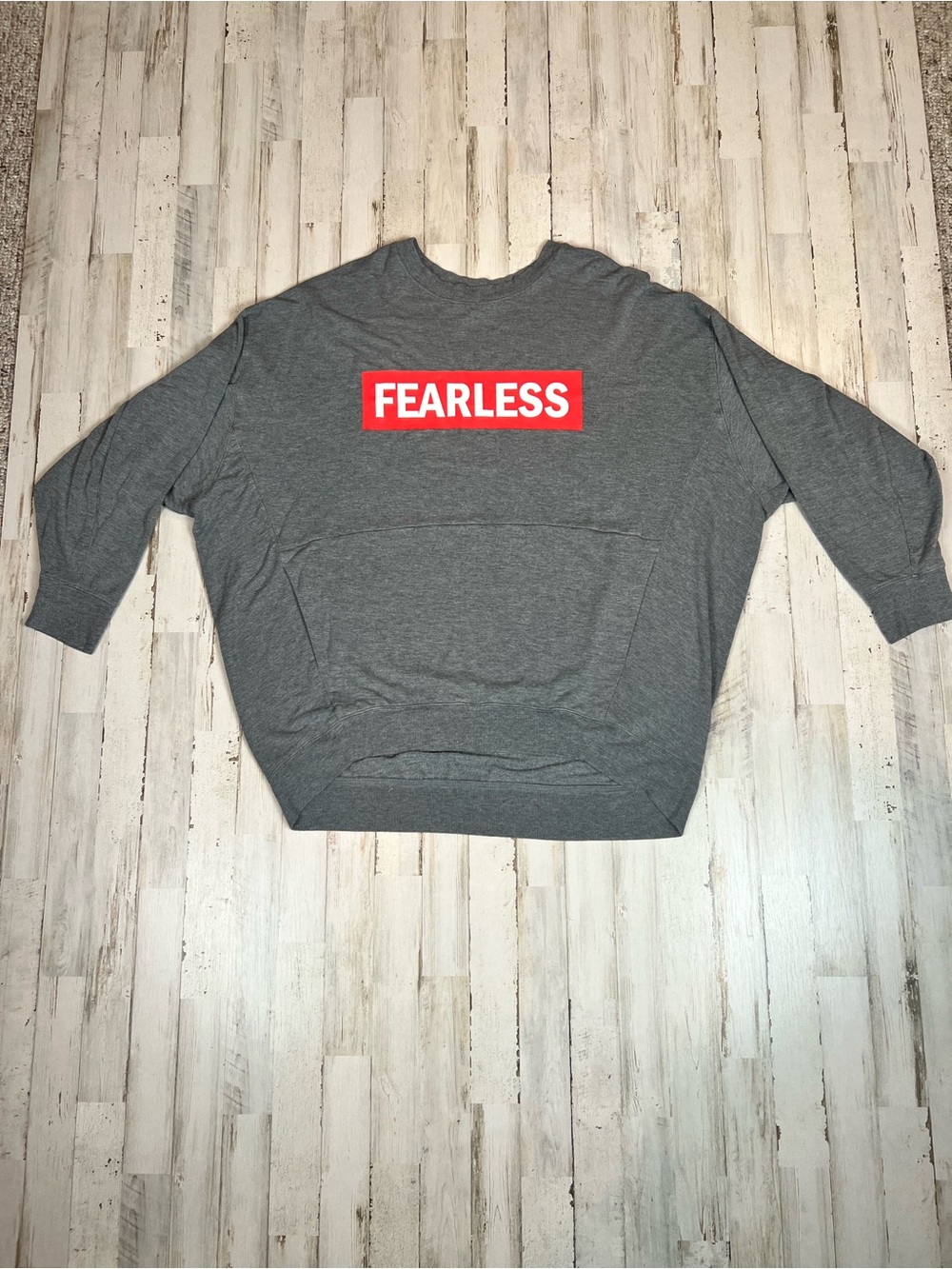 Express Grey Sweatshirt with Red FEARLESS Graphic